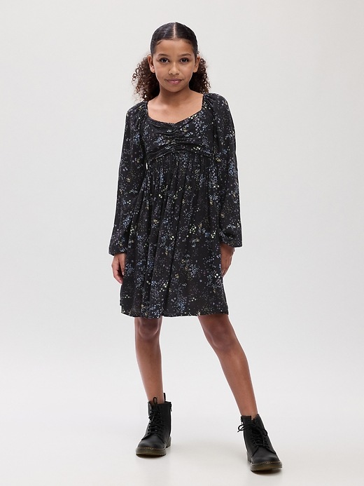1 of 8 showing, with the color navy floral of product Kids Ruched Print Dress