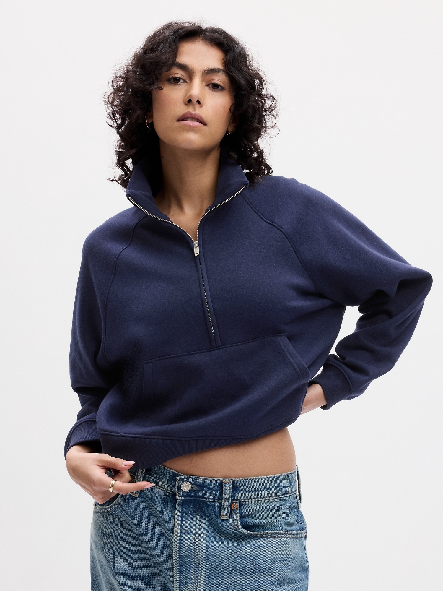 Gap Vintage Soft Cropped Half-zip Pullover In Navy Blue