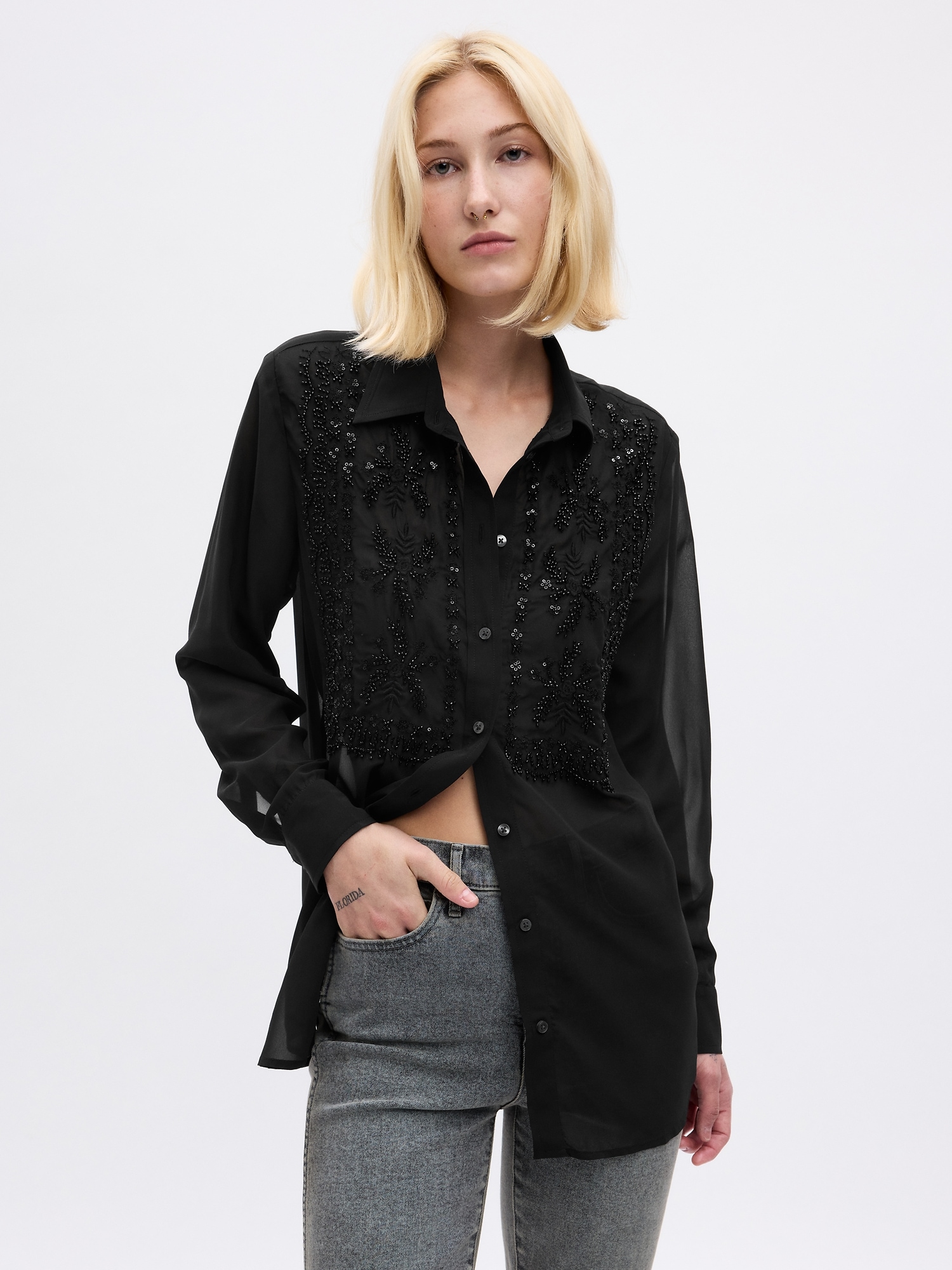 Gap Beaded Boyfriend Shirt