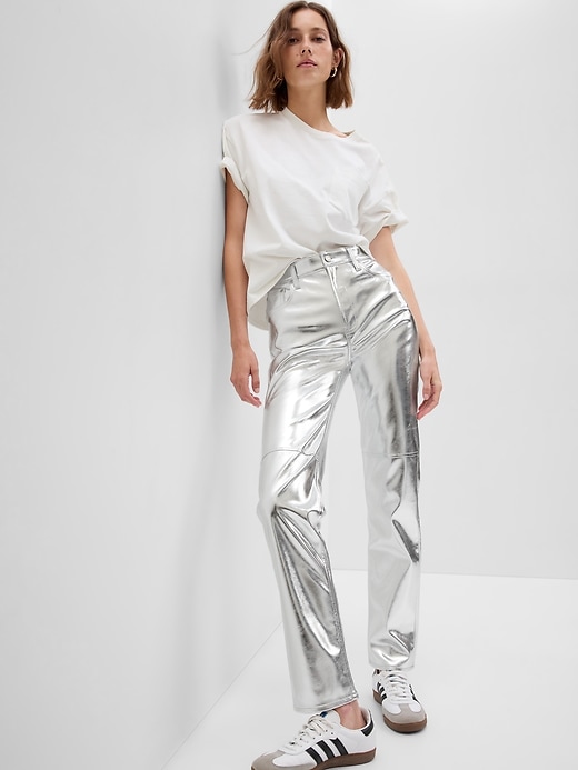 Image number 1 showing, High Rise Vegan Leather Cheeky Straight Pants