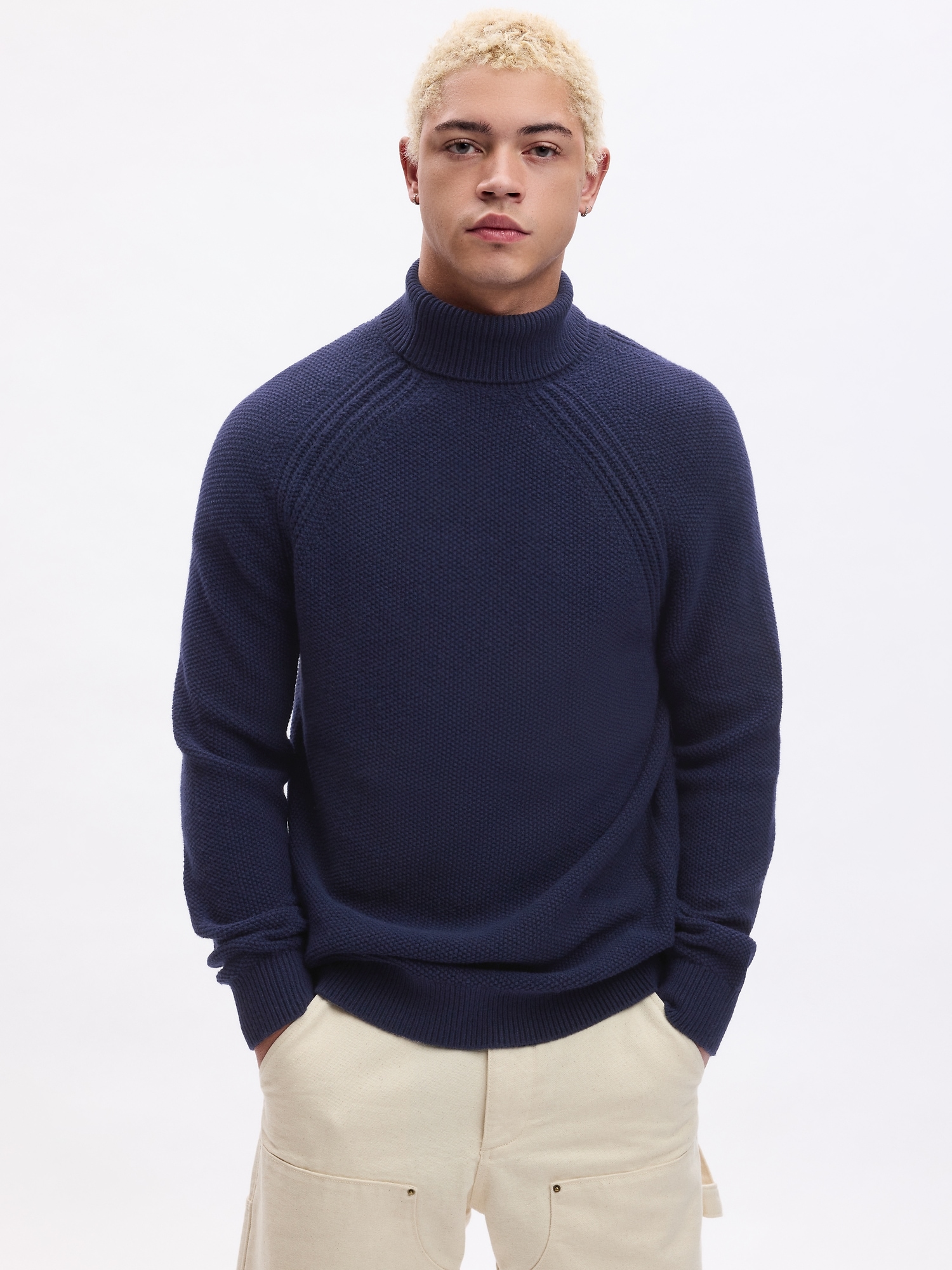 Seed-Stitch Turtleneck Sweater