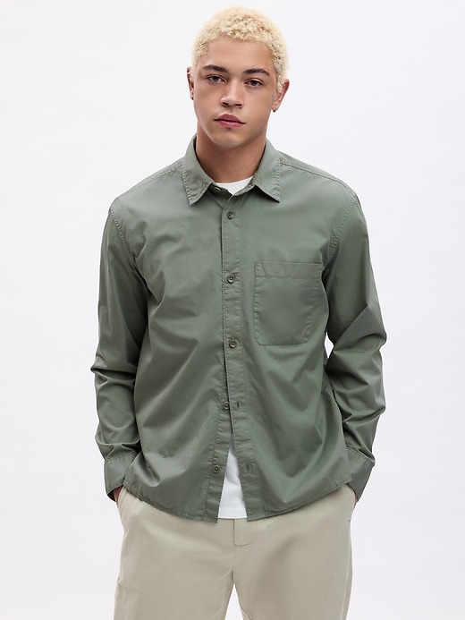 1 of 8 showing, with the color sage green of product Relaxed Twill Shirt