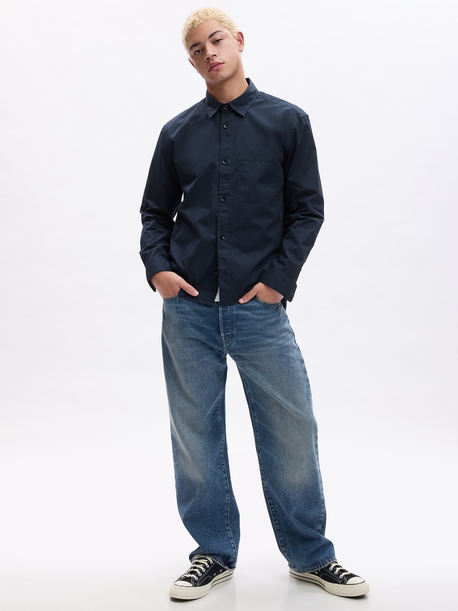 Gap Poplin Shirt In Classic Navy