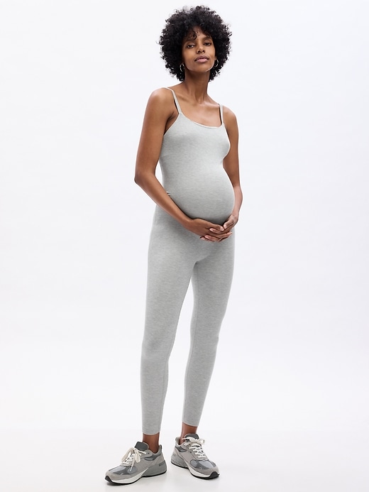 1 of 8 showing, with the color heather grey of product Maternity Rib Jumpsuit