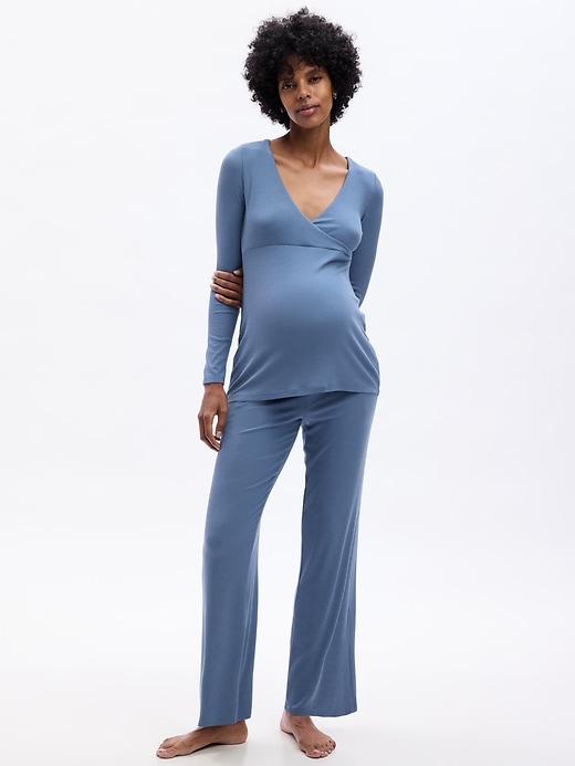 1 of 8 showing, with the color bainbridge blue of product Maternity Rib PJ Set