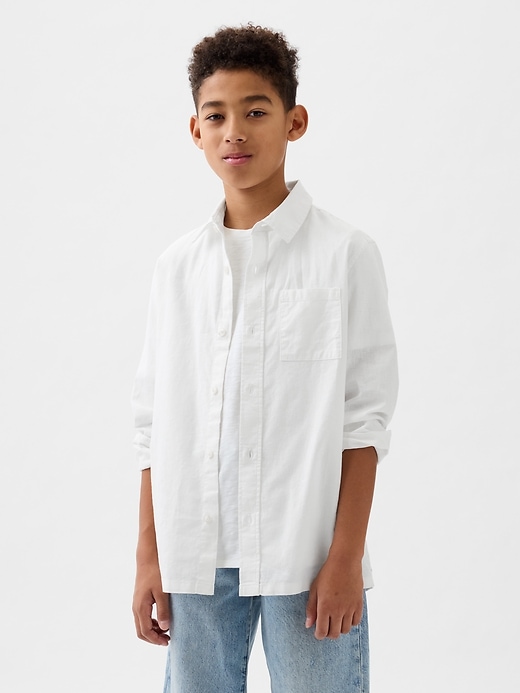 1 of 8 showing, with the color optic white of product Kids Linen-Cotton Oxford Shirt