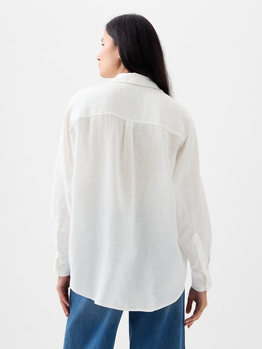 2 of 8 showing, with the color new off white of product 100% Linen Big Shirt