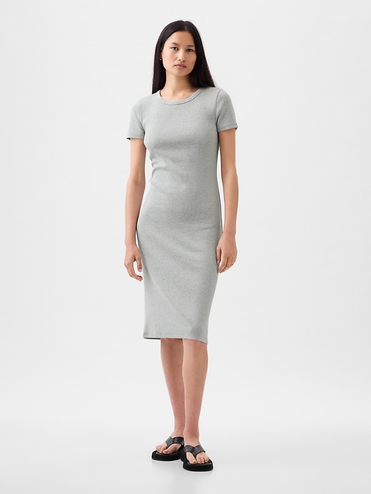 1 of 8 showing, with the color light heather grey of product Modern Rib Midi T-Shirt Dress