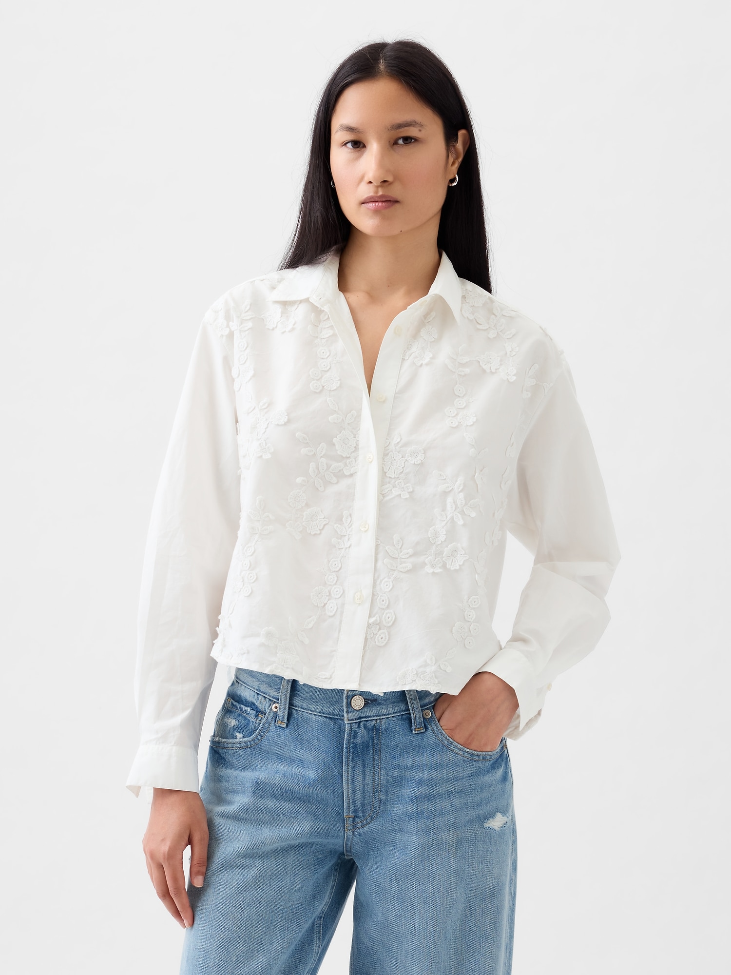 Floral Applique Cropped Shirt