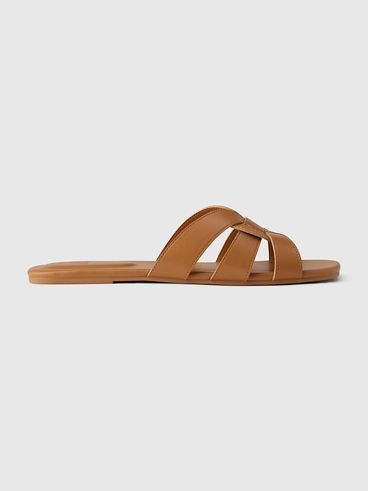 View large product image 1 of 9. Vegan Leather Cross Strap Sandals