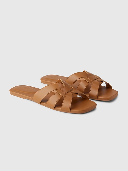 View large product image 2 of 9. Vegan Leather Cross Strap Sandals