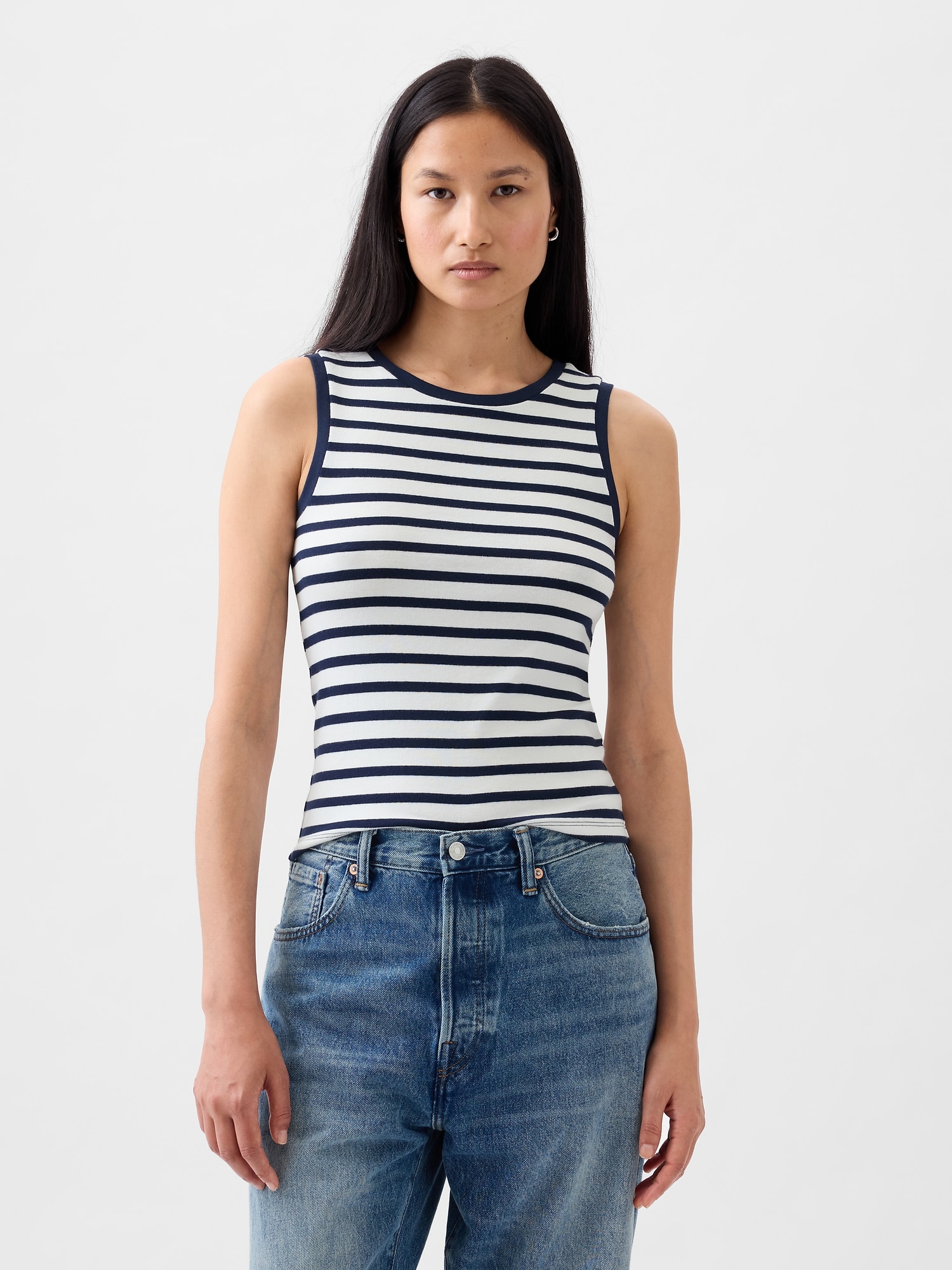 Gap Modern Shell Tank Top In Navy Blue & White Stripe