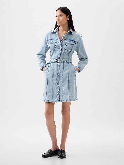 Image number 1 showing, Belted Denim Mini Dress