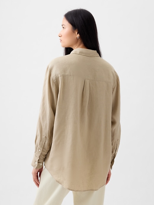 2 of 8 showing, with the color iconic khaki tan of product 100% Linen Big Shirt