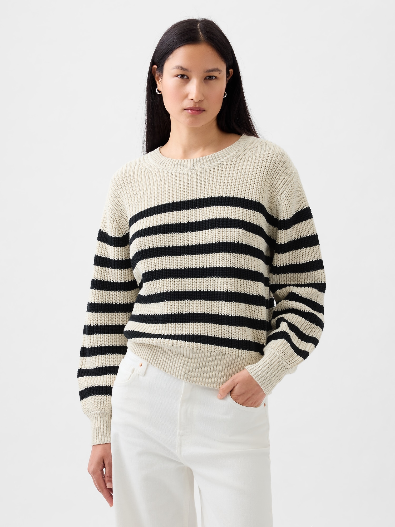 Shaker-Stitch Crewneck Sweater