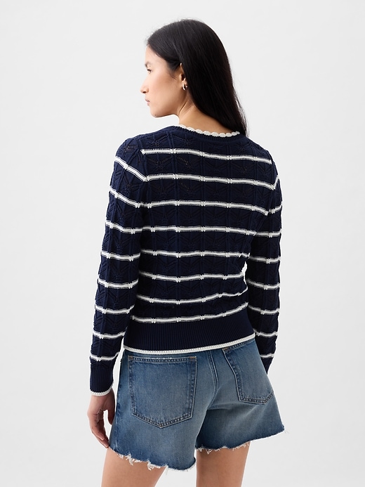 2 of 8 showing, with the color navy blue & white stripe of product Pointelle Sweater