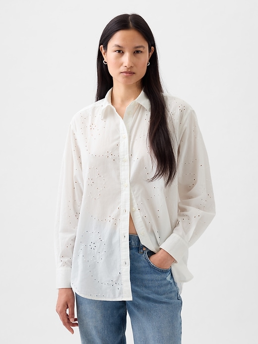 1 of 8 showing, with the color new off white of product Eyelet Big Shirt