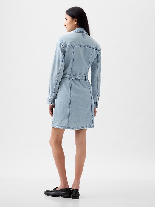 2 of 8 showing, with the color light wash indigo of product Belted Denim Mini Dress