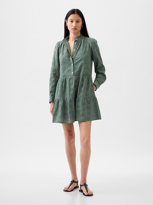 Image number 7 showing, Eyelet Tiered Mini Shirtdress