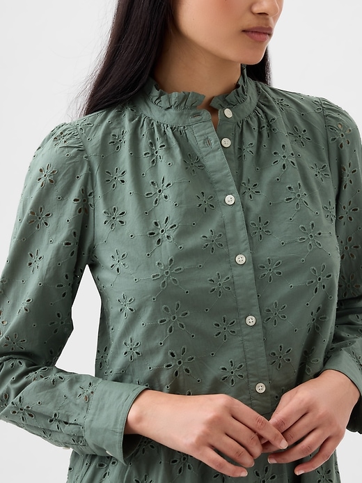 Image number 4 showing, Eyelet Tiered Mini Shirtdress