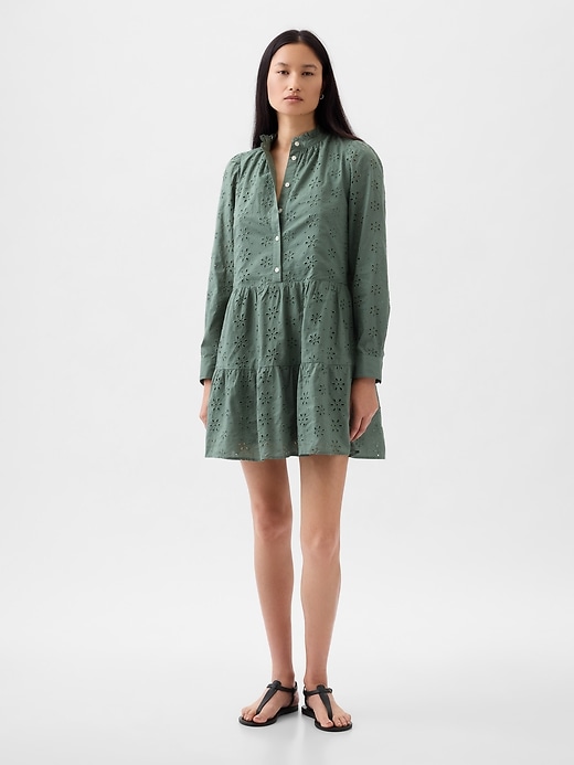 Image number 3 showing, Eyelet Tiered Mini Shirtdress