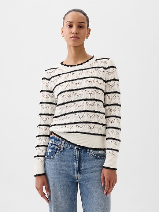 1 of 8 showing, with the color off white stripe of product Pointelle Sweater