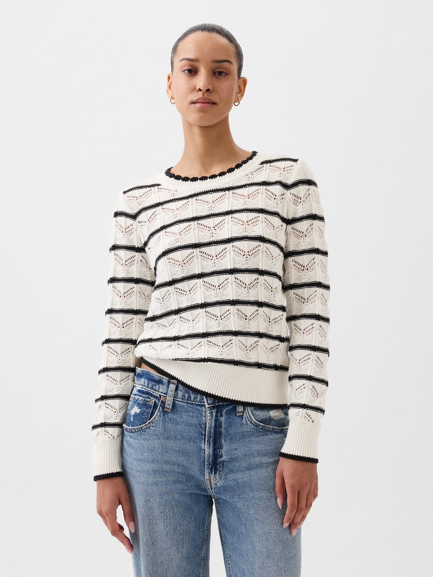 Gap Pointelle Sweater In Off White Stripe
