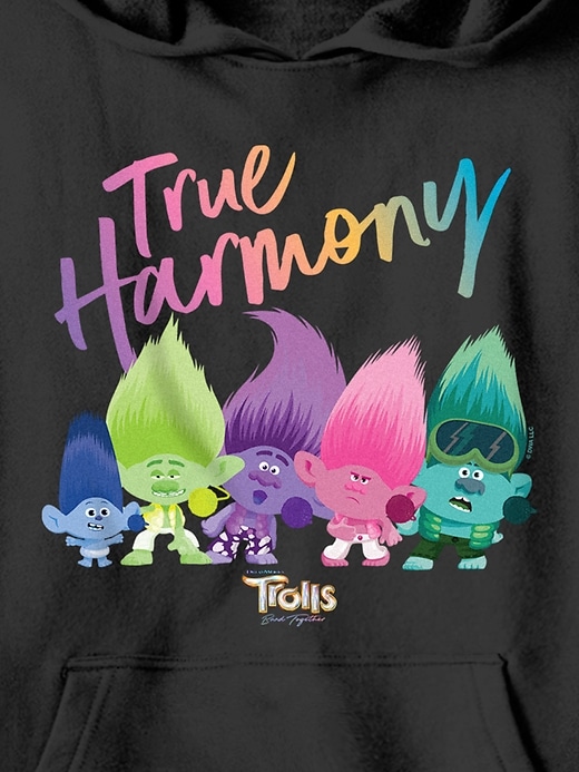 2 of 8 showing, with the color Black of product Kids Trolls True Harmony Graphic Hooded Sweatshirt