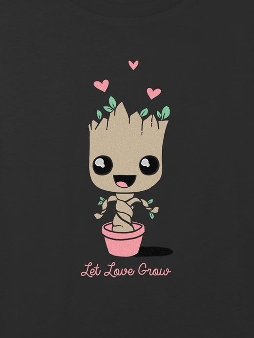 2 of 8 showing, with the color Black of product Kids Guardians of the Galaxy Baby Groot Graphic Boxy Crop Tee