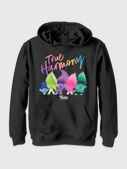 1 of 8 showing, with the color Black of product Kids Trolls True Harmony Graphic Hooded Sweatshirt