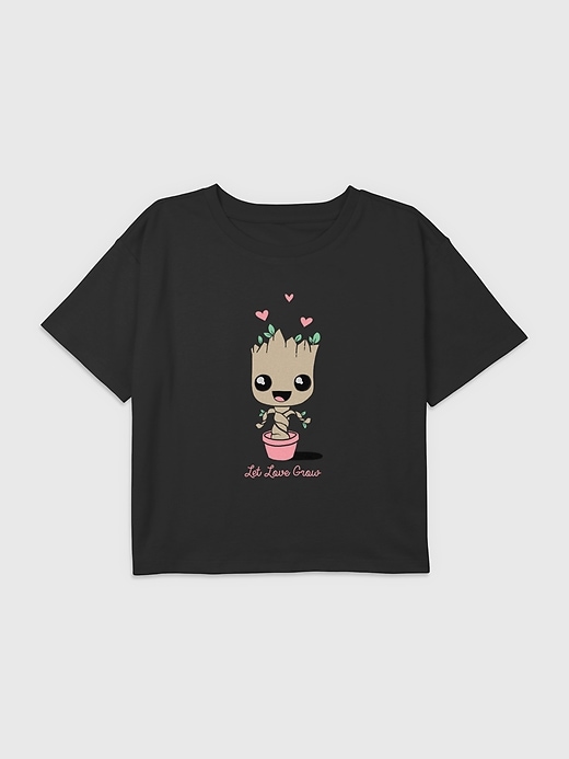 1 of 8 showing, with the color Black of product Kids Guardians of the Galaxy Baby Groot Graphic Boxy Crop Tee