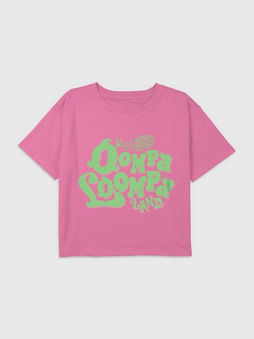 1 of 8 showing, with the color Pink of product Kids Willy Wonka Oompa Loompa Graphic Boxy Crop Tee