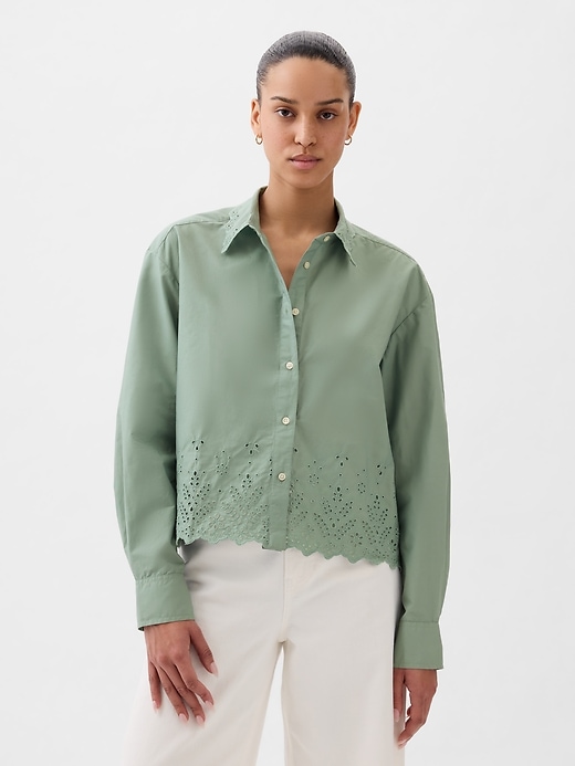 Image number 6 showing, Eyelet Cropped Shirt