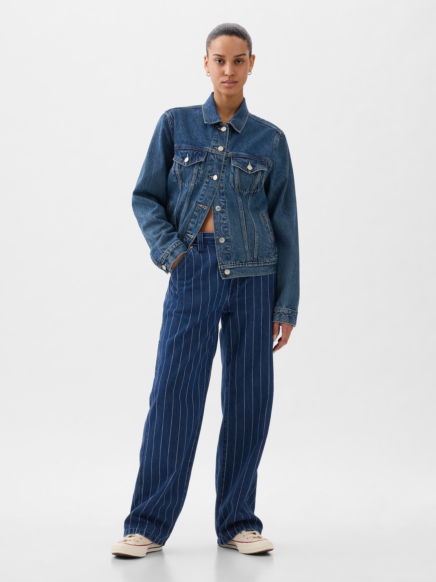 Mid Rise 90s Loose Pinstripe Carpenter Jeans