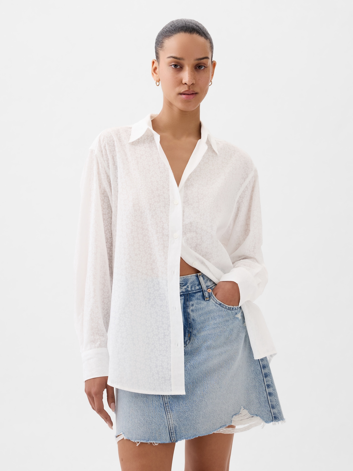 Sheer Floral Big Shirt | Gap