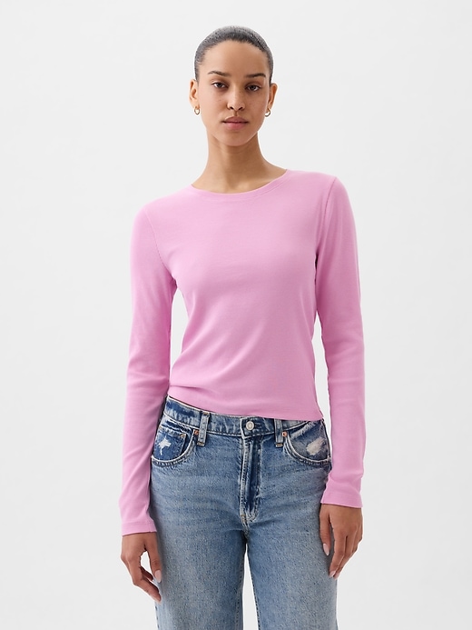 1 of 8 showing, with the color sugar pink of product Modern Rib Cropped T-Shirt