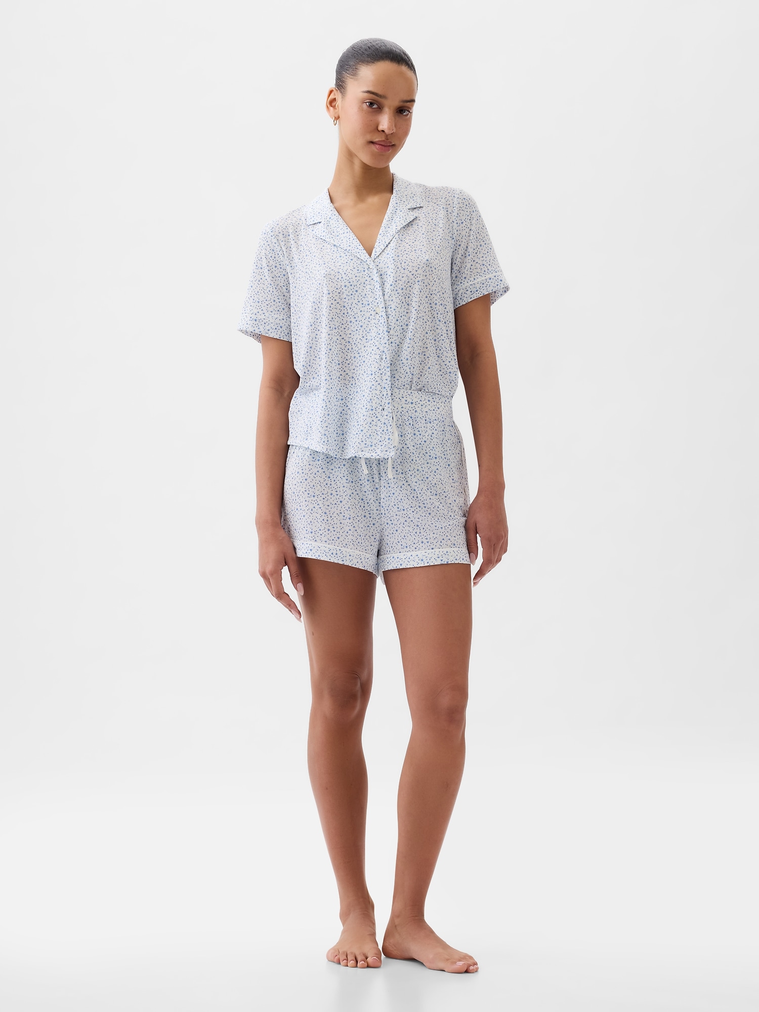 Gap Modal Pajama Shorts In White Blue Floral