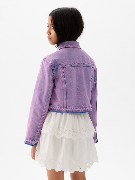 2 of 8 showing, with the color pink of product Kids Cropped Icon Denim Jacket