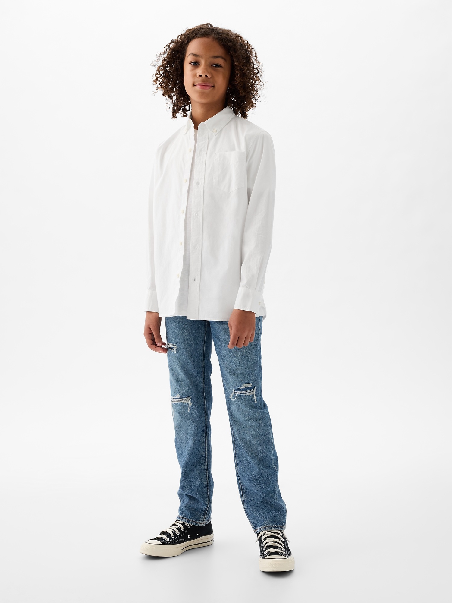 Детская рубашка Gap Organic Cotton Poplin, цвет: Оптический белый — фото 3