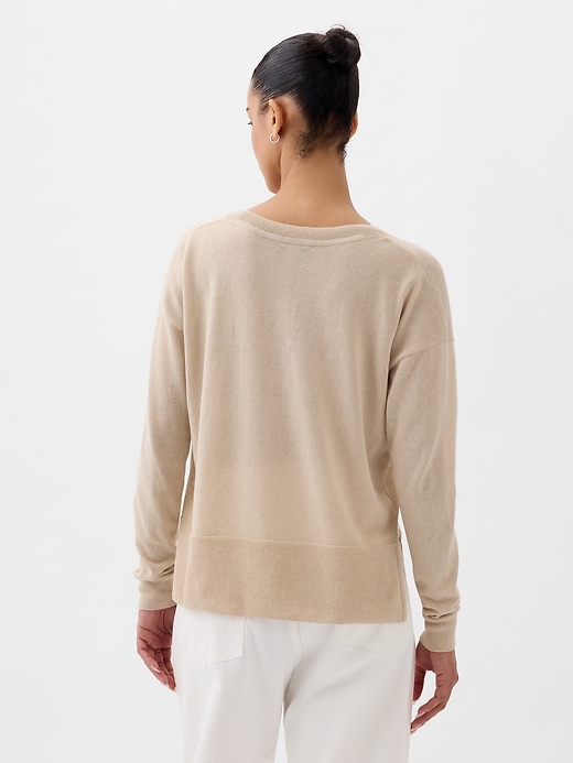 2 of 8 showing, with the color bedrock beige of product 24/7 Split-Hem Linen-Blend Sweater