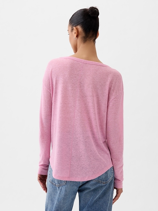 2 of 8 showing, with the color SUGAR PINK of product Linen-Blend Boatneck T-Shirt