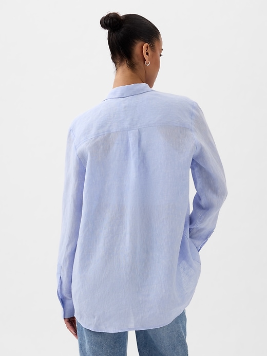 2 of 8 showing, with the color resolution blue of product 100% Linen Boyfriend Shirt