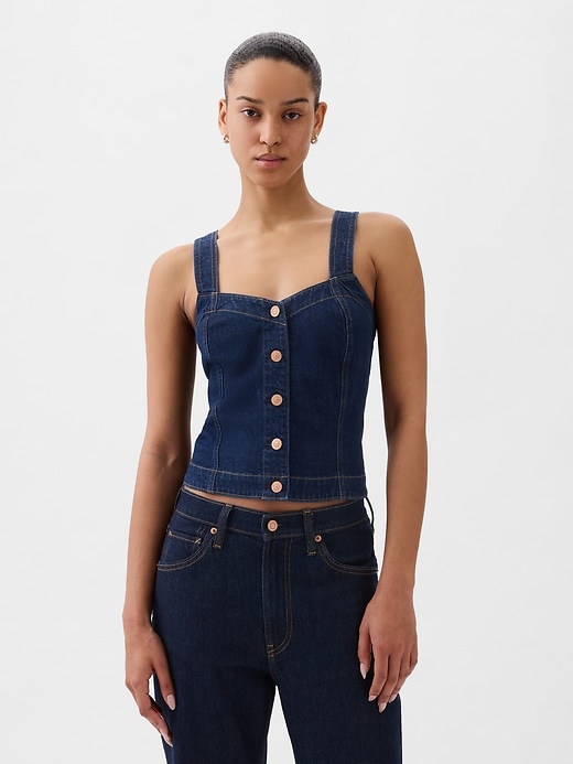 1 of 8 showing, with the color dark indigo of product Denim Corset Tank Top