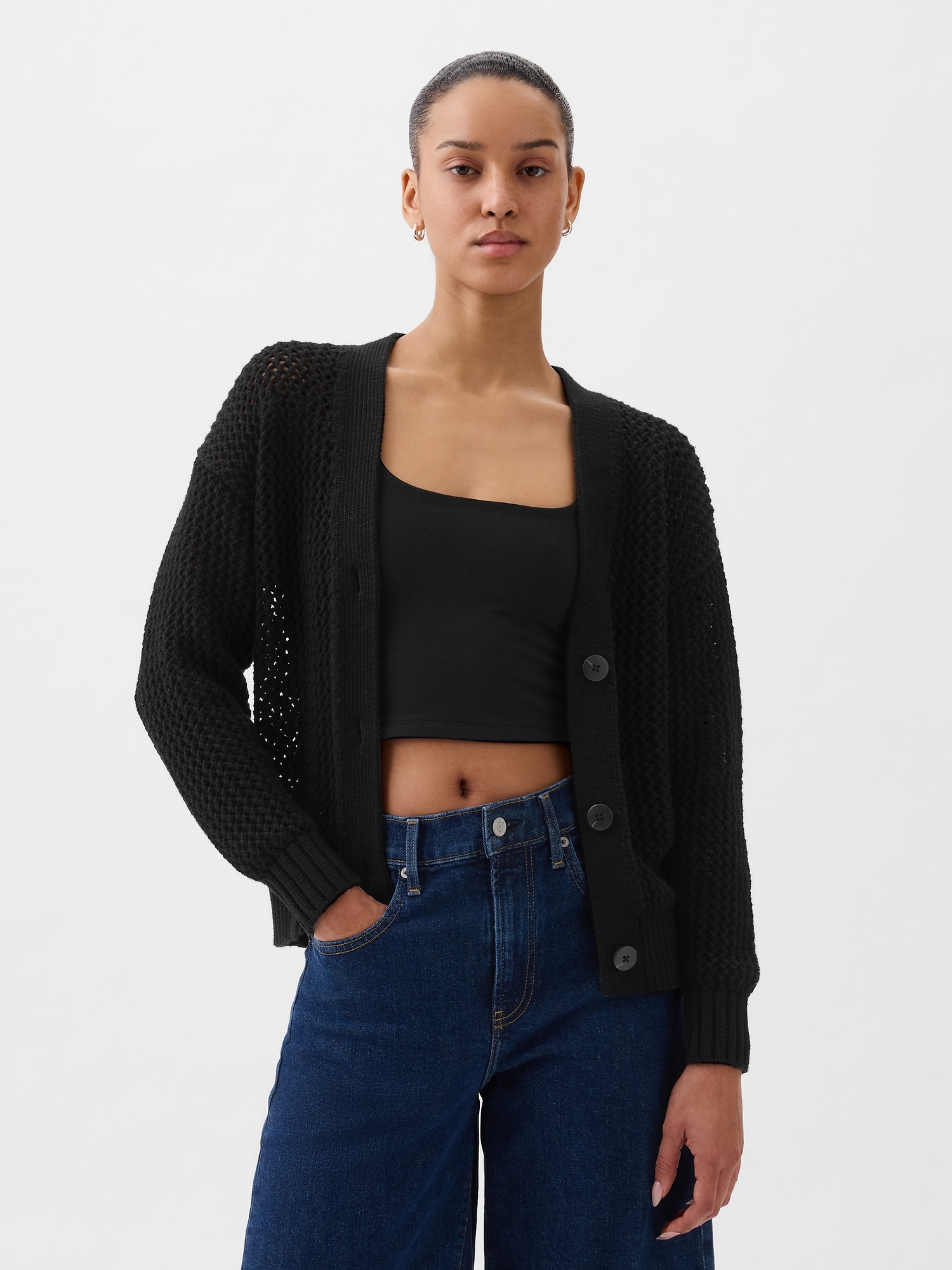 Gap Crochet Cardigan Sweater In Black