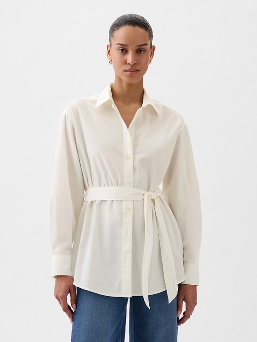 1 of 8 showing, with the color new off white of product Organic Cotton Belted Big Shirt