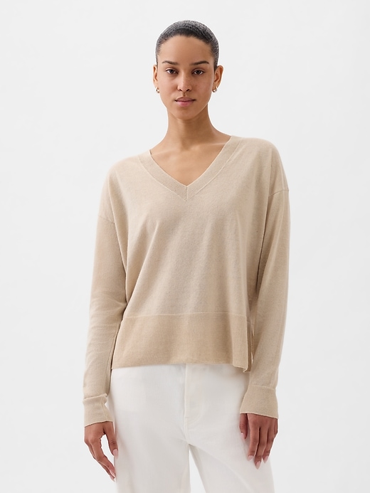 Image number 1 showing, 24/7 Split-Hem Linen-Blend Sweater