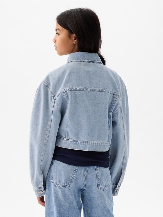 2 of 8 showing, with the color light wash of product Kids Cropped Icon Denim Jacket