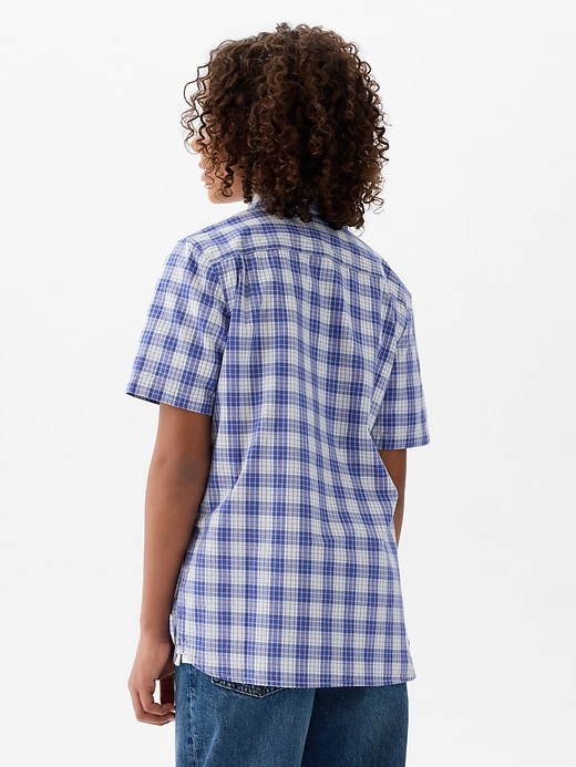 2 of 8 showing, with the color blue checker of product Kids Poplin Shirt