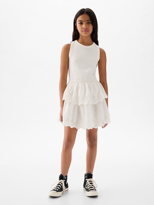 1 of 8 showing, with the color new off white of product Kids Eyelet Tiered Dress