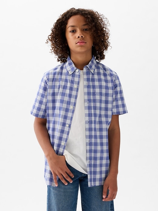 1 of 8 showing, with the color blue checker of product Kids Poplin Shirt